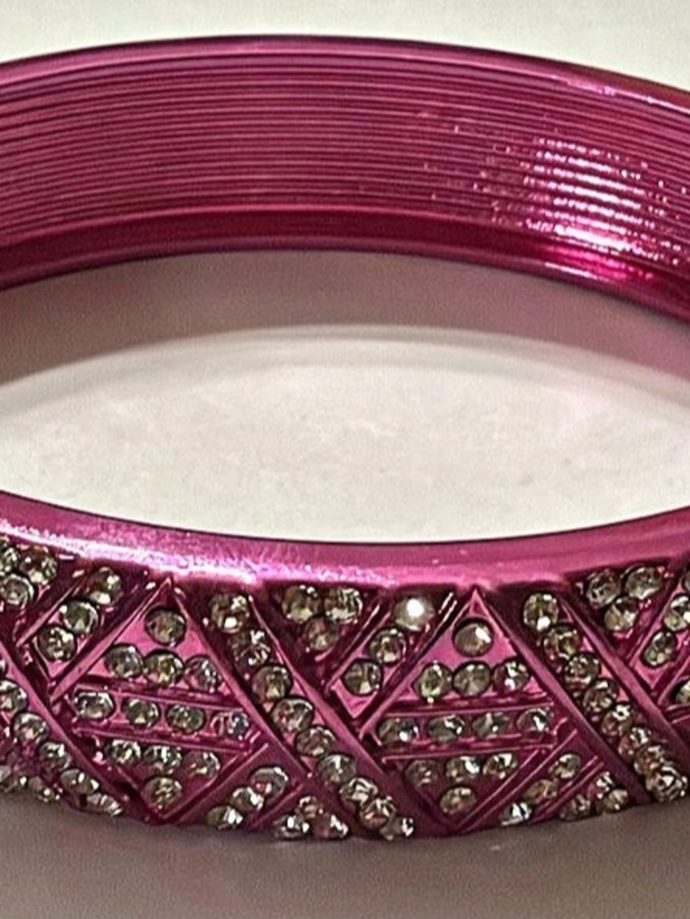 Pink Geometric Rhinestone Bangle Like New - Picture 2 of 2